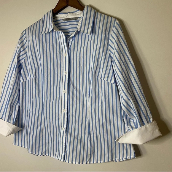 Striped Cotton Shirt Office Work Professional Button Up Shirt Size XL Petite - Picture 5 of 11